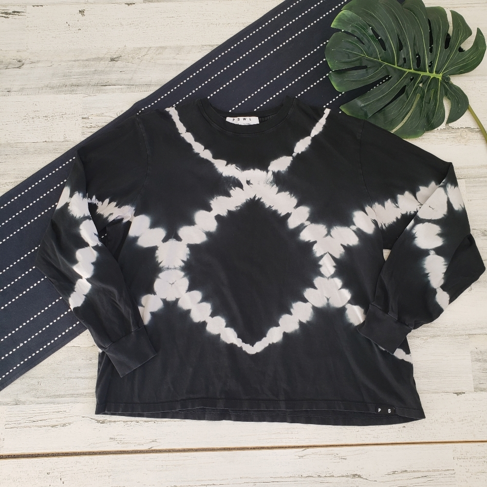 Proenza Schouler PSWL Tie Dye Long Sleeve T-Shirt Black White Size Large - Picture 1 of 7